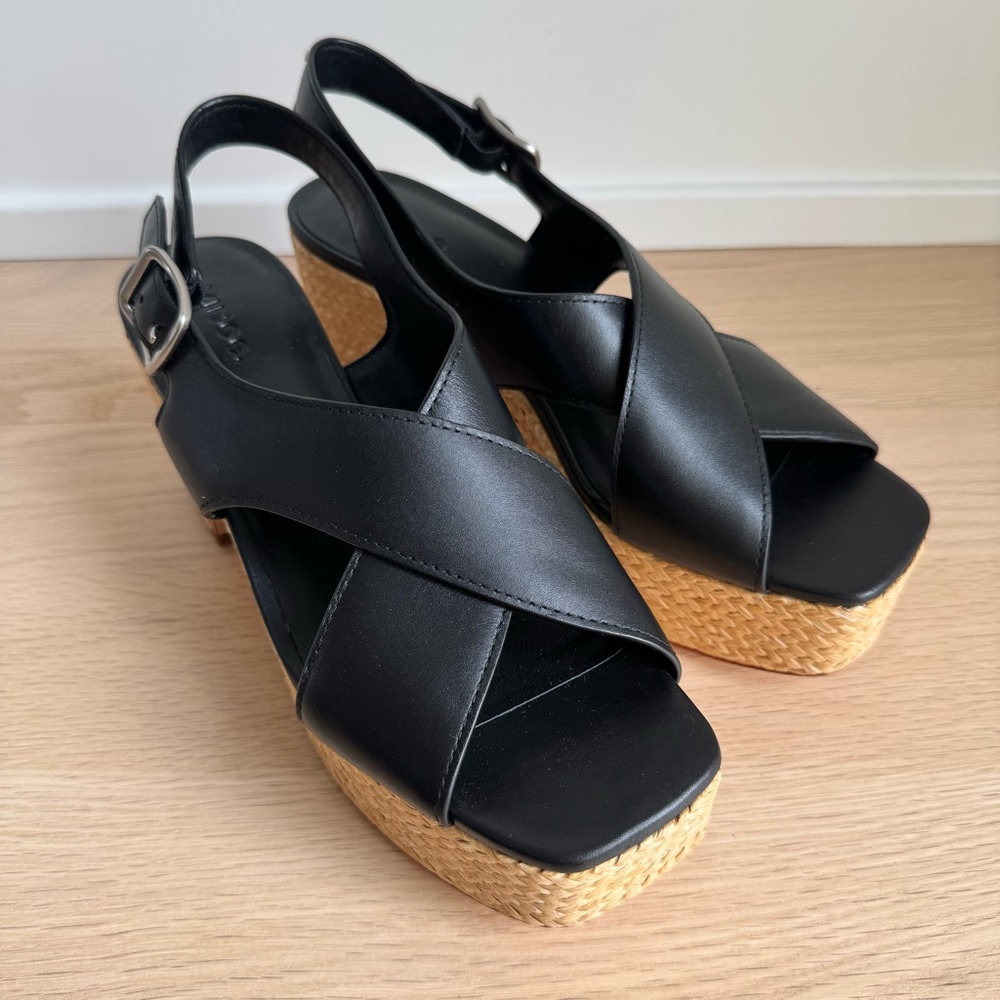 VINCE Clementina Platform Raffia Heel
Sandal Shoe Leather 8.5 NEW